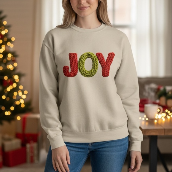 Joy Sweatshirt Faux Yarn simple but pretty White S M L XL XXL Soft realistic 3D - Picture 3 of 13